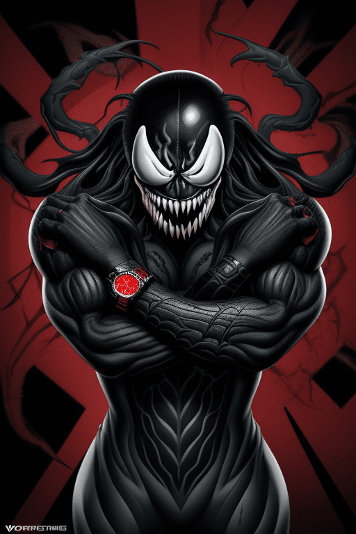 AI generated: Venom but a watch with the design and character of Venom. The watch is Black and red, with the V log...