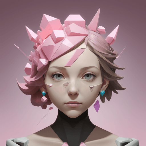 AI generated: the anatomy of a woman's head made of florescent pink domino pieces and smashed sea shells, octopath...