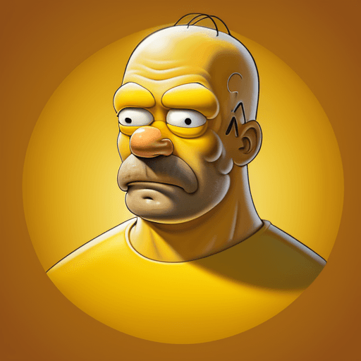 AI generated: Homer in yellow color,  hiperrealistic, paint, without mark,  