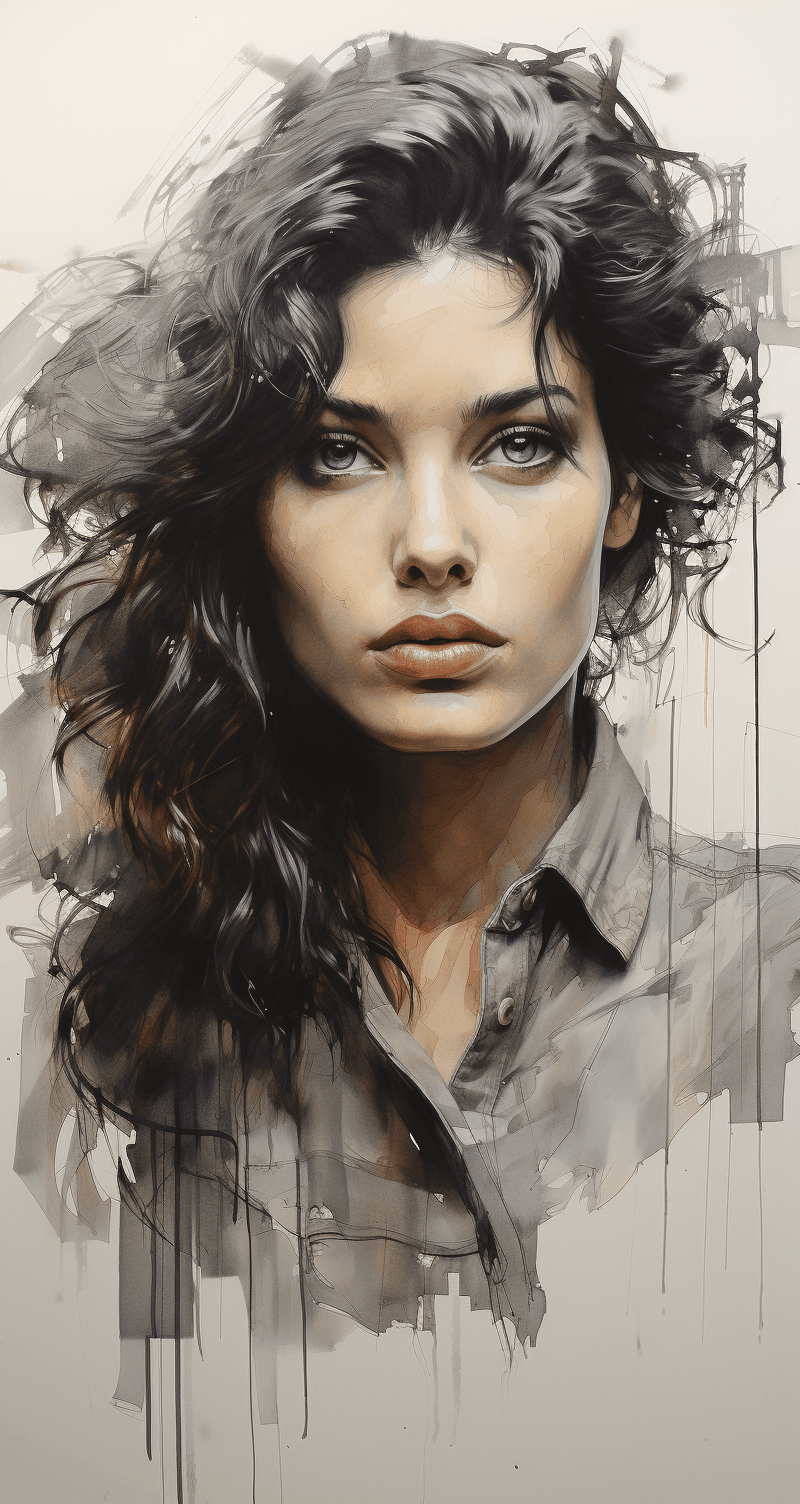 AI generated: drawing of a beautiful woman in a portrait sketchbook, in the style of dynamic expressionist style, ...