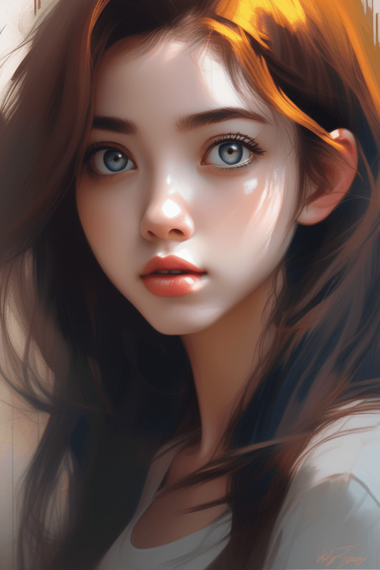 AI generated: a stunningly beautifull 18 years old girl, big dreamy eyes, beautiful intricate colored hair, symmet...