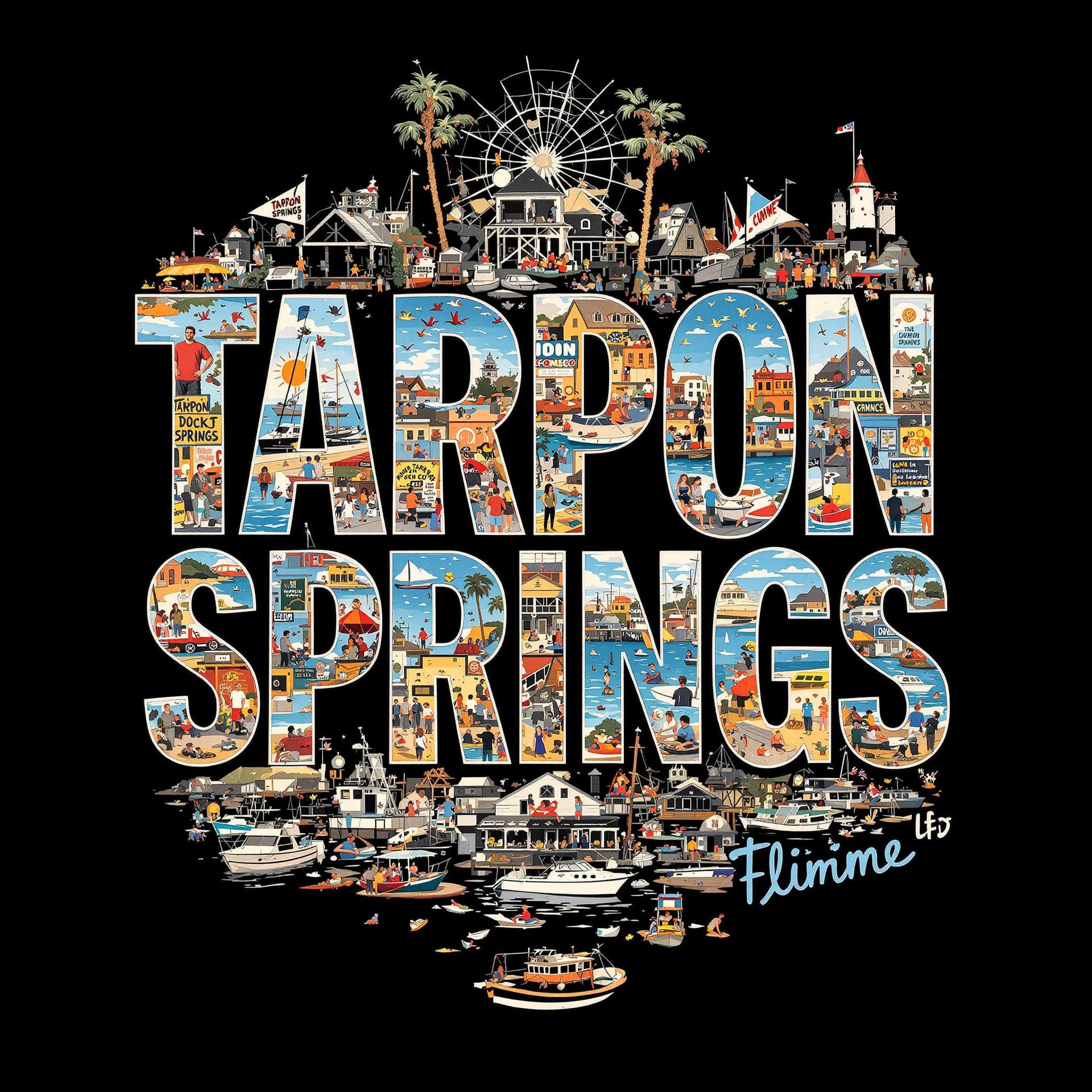 AI generated: A striking, high-contrast cinematic photo-style vertical collage that captures the essence of Tarpon...