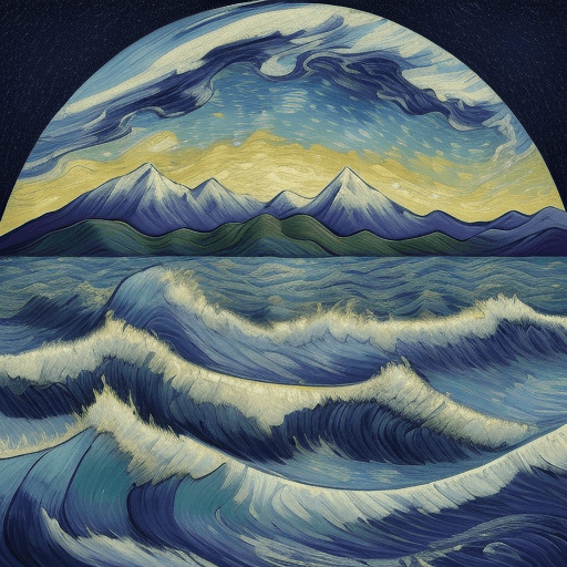 AI generated: mj, Van Gogh style, a sea and sunset, painted with bold and expressive brushstrokes reminiscent of V...