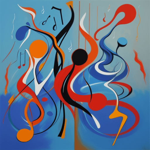AI generated: abstract painting in acrylic, subtly touching on concepts of music and dance using abstract figures ...