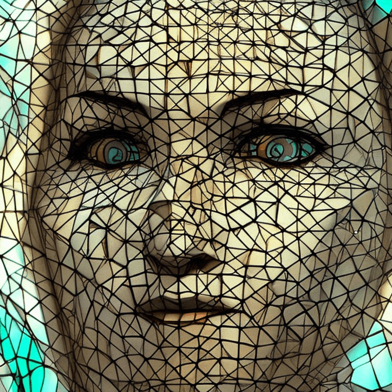 AI generated: a women made of  realistic see through staind glass  ,interact detailed volumetric lighting wide ang...