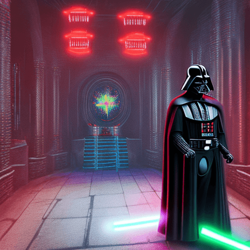 AI generated: Photorealistic Images: {A celtic styled Darth Vader standing in a Star War cinema set in Medieval Wa...