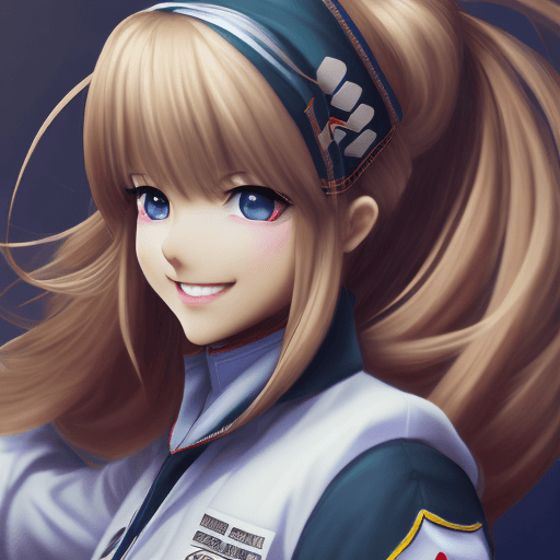 AI generated: Beautiful highschool girl in uniform turns around with a smile with tears, long hair in buns, anime,...