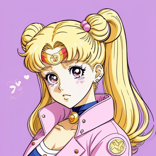 AI generated: anime girl with blonde hair and a jacket with a pink background, sailor moon style, sailor moon aest...
