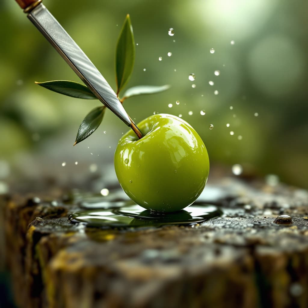AI generated: erstelle mir ein Bild von einer grünen schönen und mackelosen olive ohne Kern, die grün ist und auss...