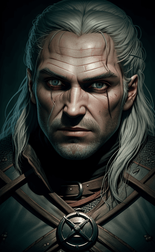 AI generated: Portrait The Witcher, style Philippe Halsman, Award-winning photography