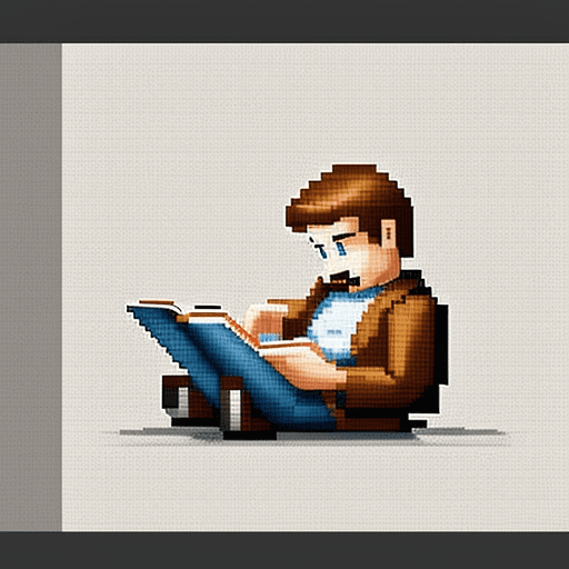 AI generated: reading book with man,pixel art