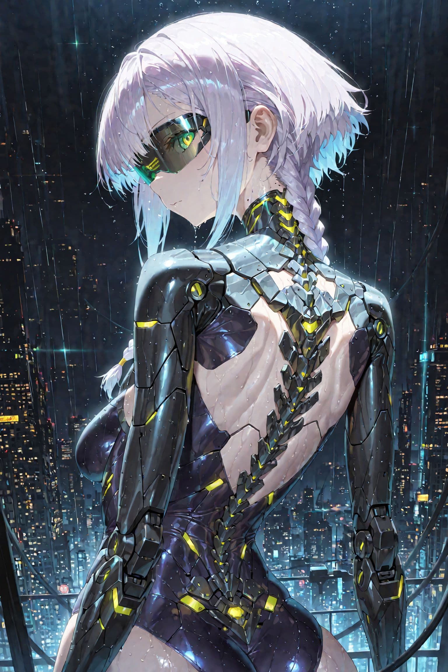 AI generated: (masterpiece), (best quality), ultra-detailed, anime style, solo female cyborg, long purple braided ...