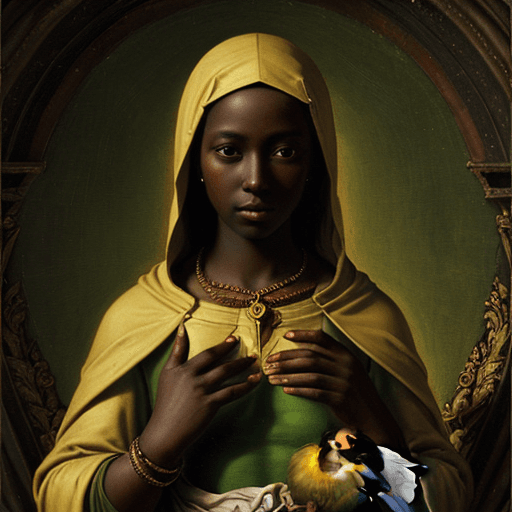 AI generated: dark skin, Virgin Of The Goldfinch - Raphael, hyper detailed, hyper resolution