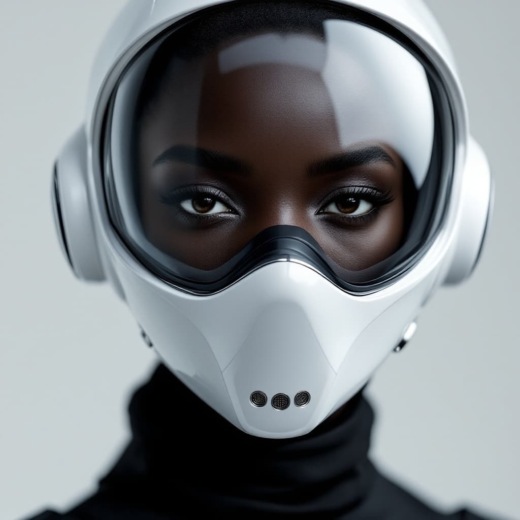 AI generated: high resolution photography, portrait of a BLACK male AND FEMALE model, wearing a futuristic white a...