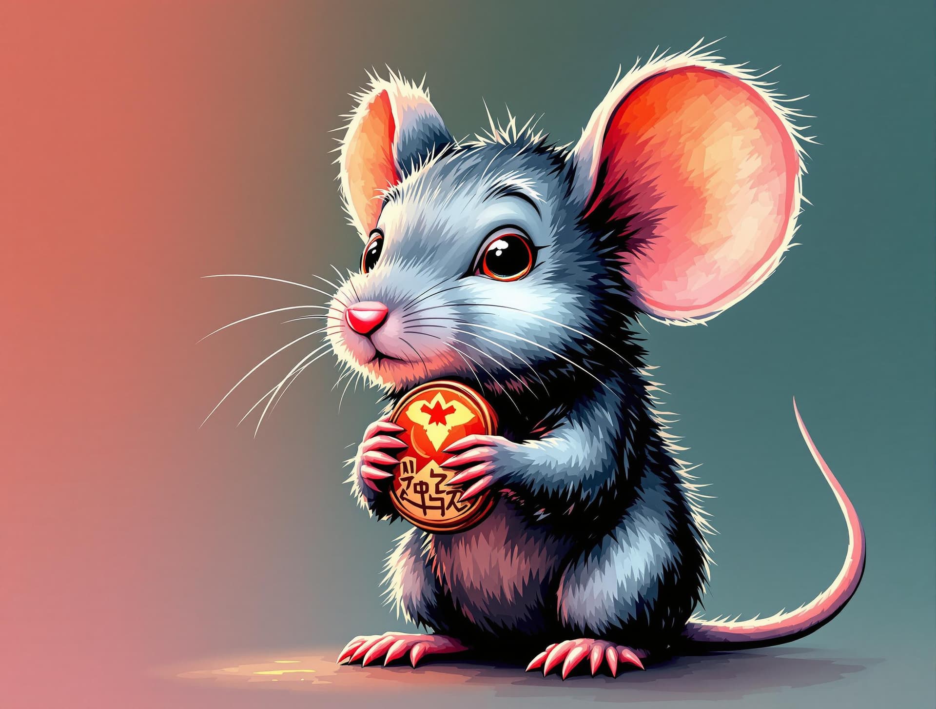 AI generated: exquisite，best quality, original, wallpaper,  gradient_background, a cute Mouse with straight face g...