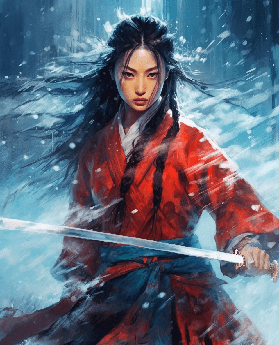 AI generated: a painting of Nak-Su, the beautiful Korean female assassin from Alchemy of Souls, Go Yoon Jung, hold...