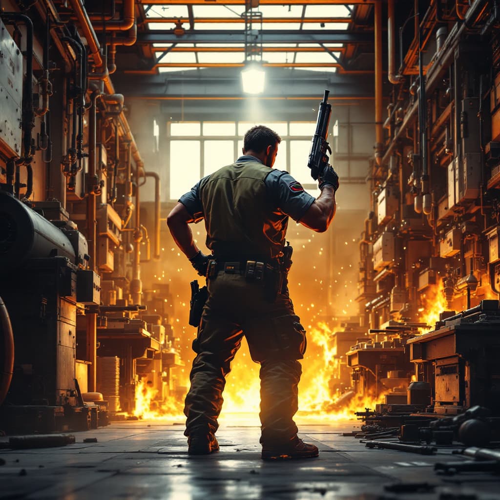 AI generated: Weapons factory that shows confidence in the factory and removes all negative thoughts and shows con...