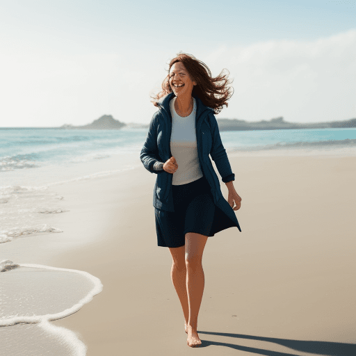 AI generated: Woman enjoying a walk on the beach