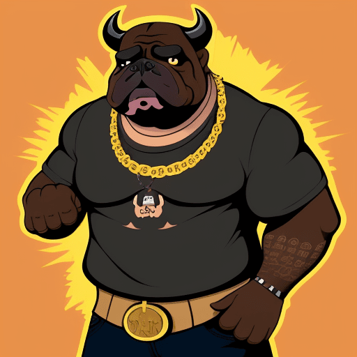 AI generated: a cartoon vector illustration, anthropology，a mature bull dog, fierce，hooligan，thug，handdrawn