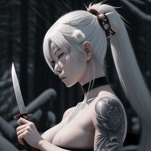 AI generated: In Japan, Akane, a samurai with her beautiful snow-white hair mysteriously tattooed, is called upon ...