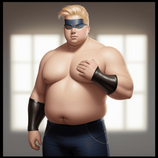 AI generated: Very fat , blond hair, PC superhero No shirt 
