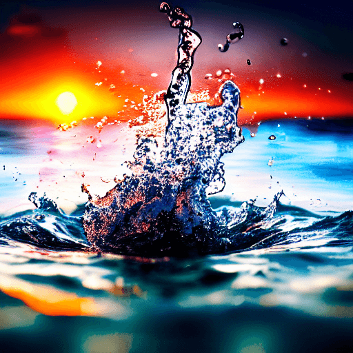 AI generated: hyperrealistic photo of a fist breaking through the ocean surface, hyperdetailed, sunset, sharp focu...