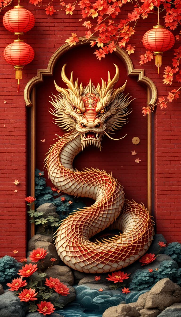 AI generated: /imagine wall art design, Chinese New Year 2025, wood snaketheme, Toulouse elements (Garonne river, ...