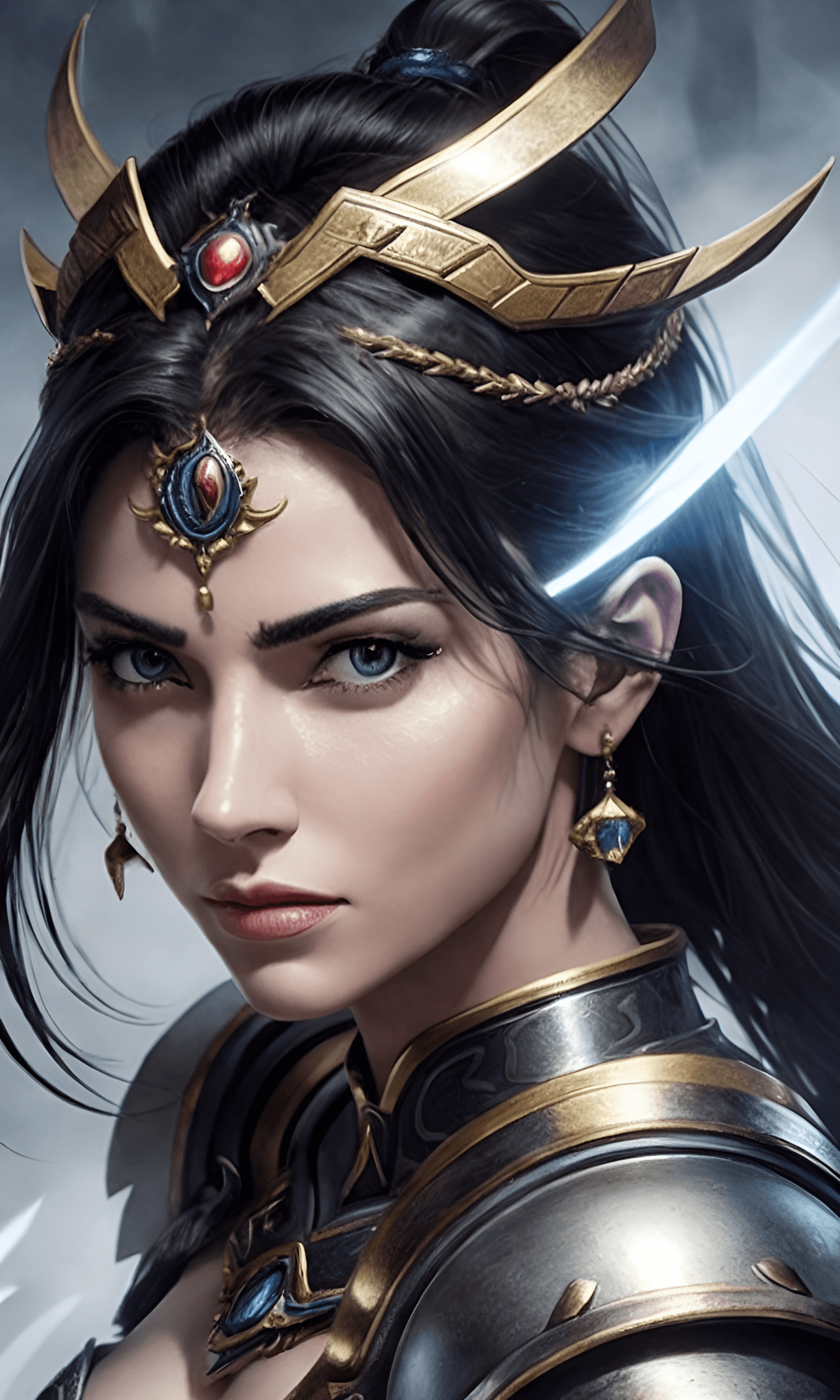 AI generated: A portrait of a female final fantasy ethereal character figure in the realm of fantasy, muscular and...