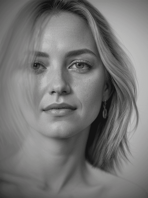 AI generated: Realistic,(greyscale, traditional media, sketch), portrait, 1girl, cover - perfect tone, style of dr...