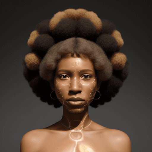 AI generated: An image of an African American woman with Afro whose skin is becoming digitalized in a way that rep...