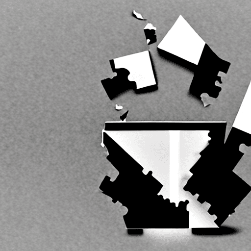 AI generated: Broken integration broker, broken pieces apart, detailed, white background, Banksy style