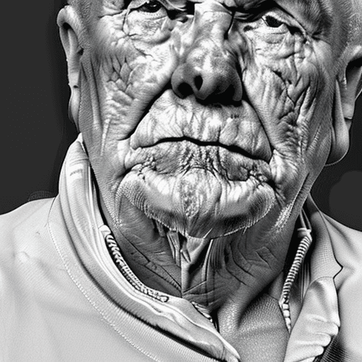 AI generated: An image of a very tired old man, black background settings, highly details  The facial expression r...