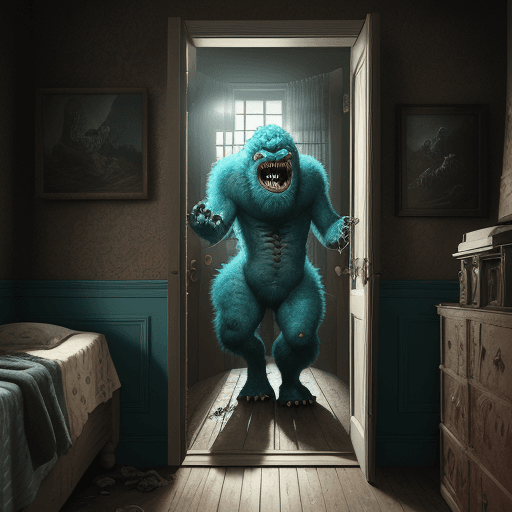 AI generated: a monster appears to be coming out of someone's room, in the style of realistic hyper-detailed rende...