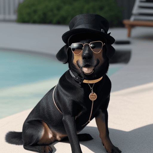 AI generated: the dog is sitting, wearing sunglasses and a black hat