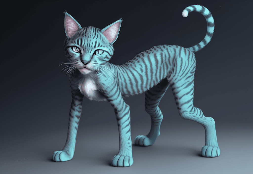 AI generated: Un felino alienígena mutado podría tener una apariencia 

El cuerpo del felino mutado es esbelto y á...