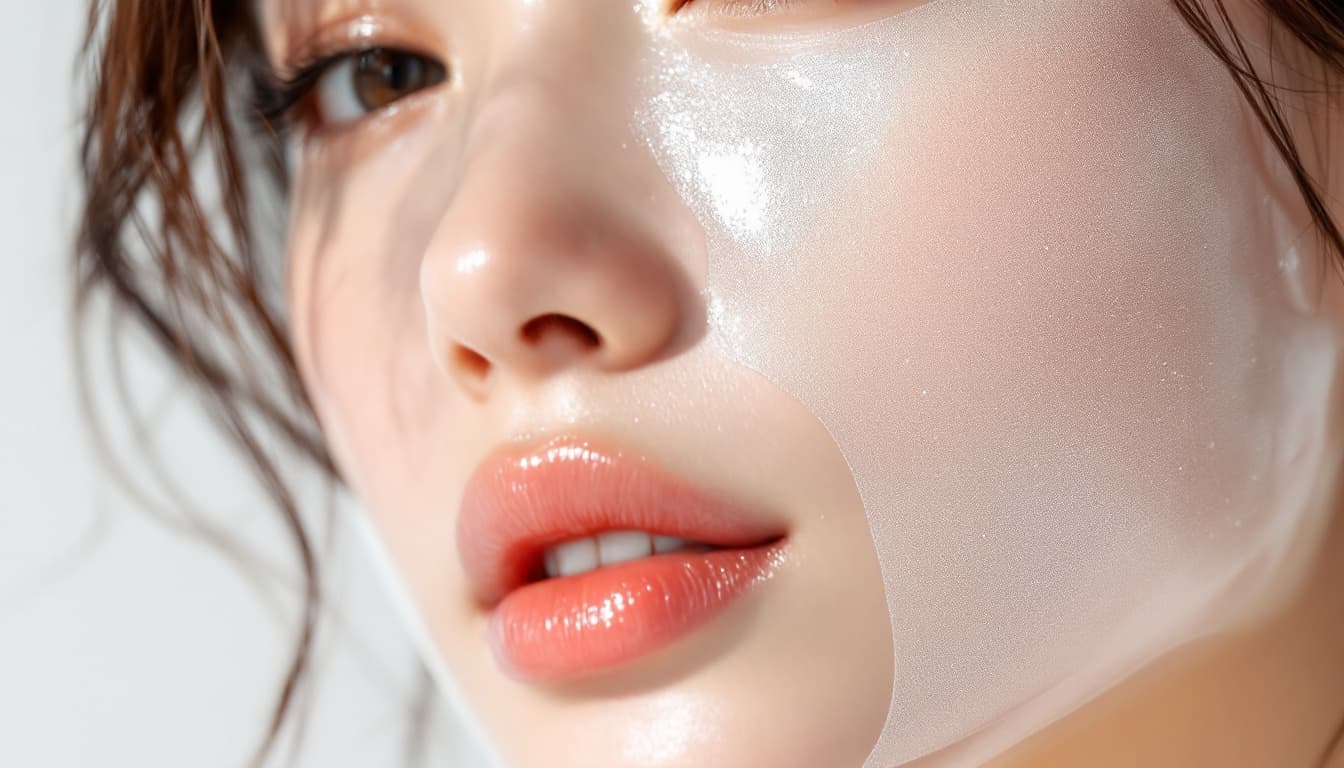 AI generated: Photorealistic, close-up half-profile portrait of a radiant Korean female model with healthy, dewy s...