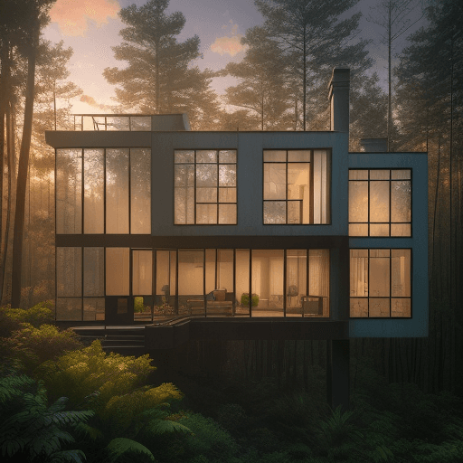 AI generated: a hyper realistic photo of a beautiful house where walls are made of windows in mid-century modern s...