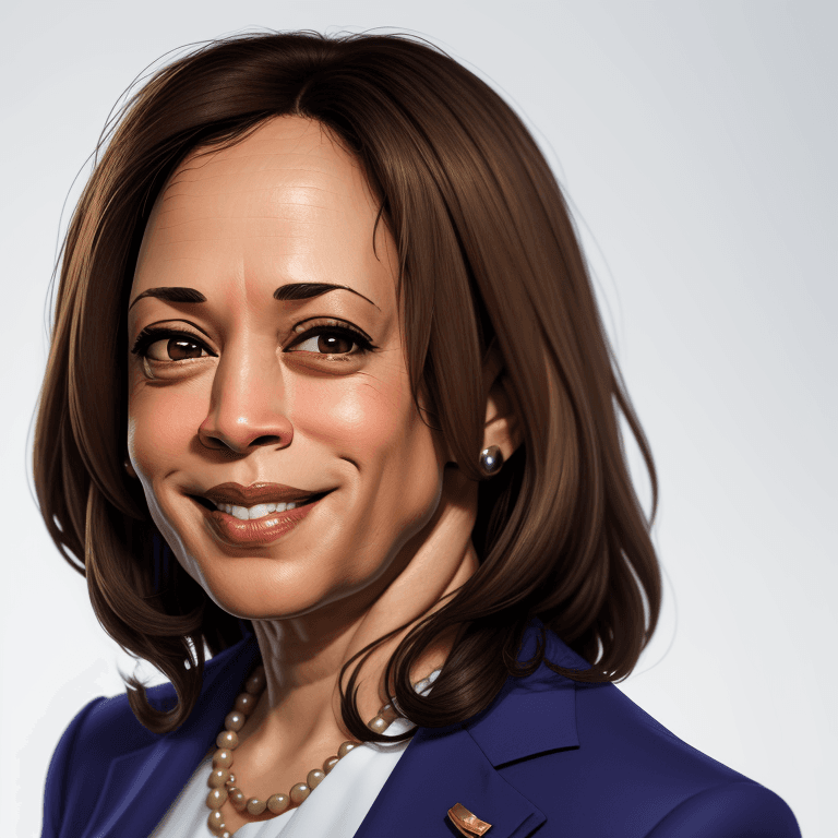 AI generated: cartoon kamala harris headshot, looking into camera, white background, smiling, 4K, wearing a suit
