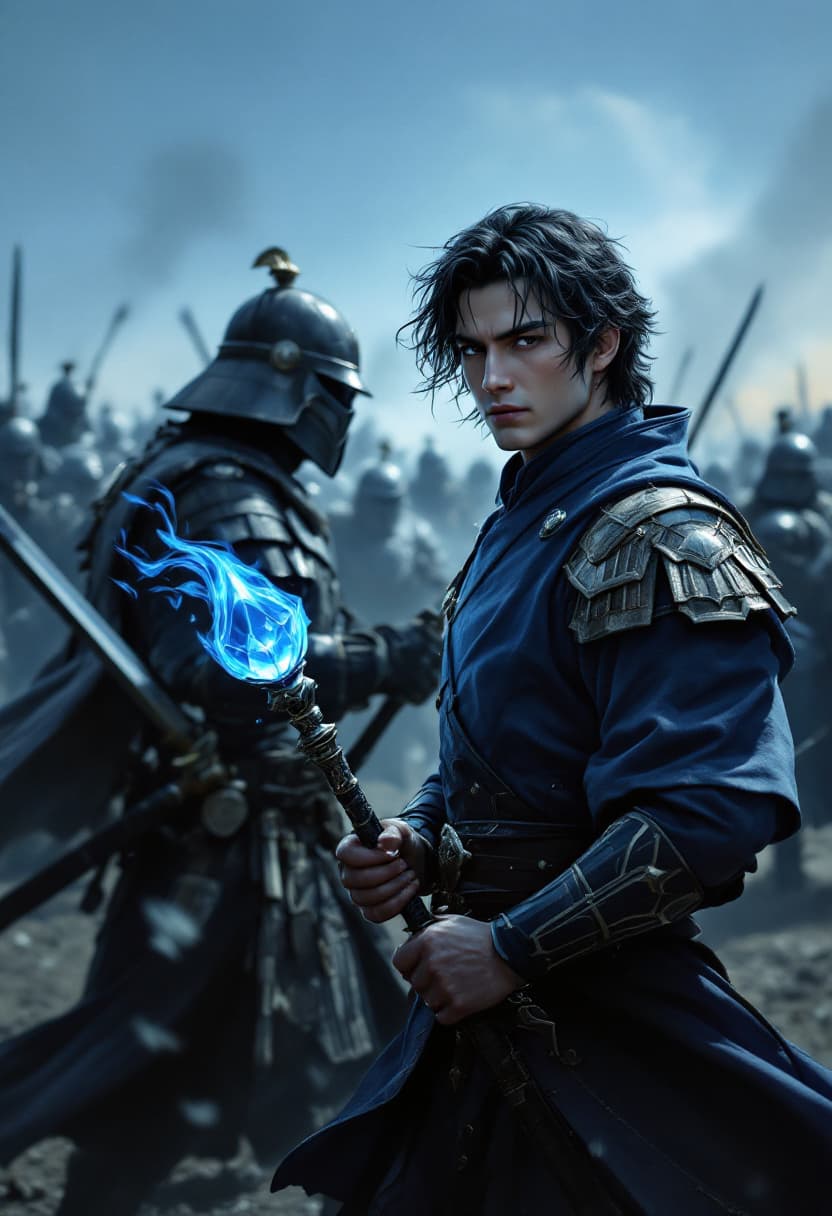 AI generated: Photo realistic, book cover-quality battle scene, a few Japanese style samurai are fighting a soldie...