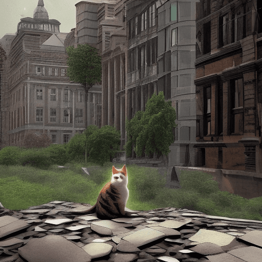 AI generated: cat watching over abandoned city