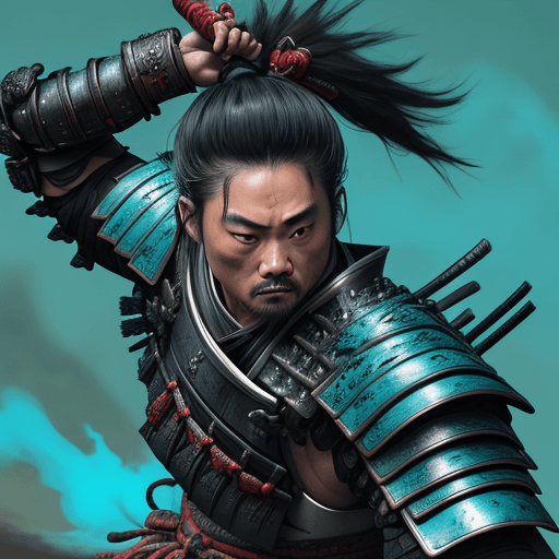 AI generated: A samurai, ready to fight. very detailed armor, hyperrealistic 8K wide shot, Sumi-E Style Hyperreali...