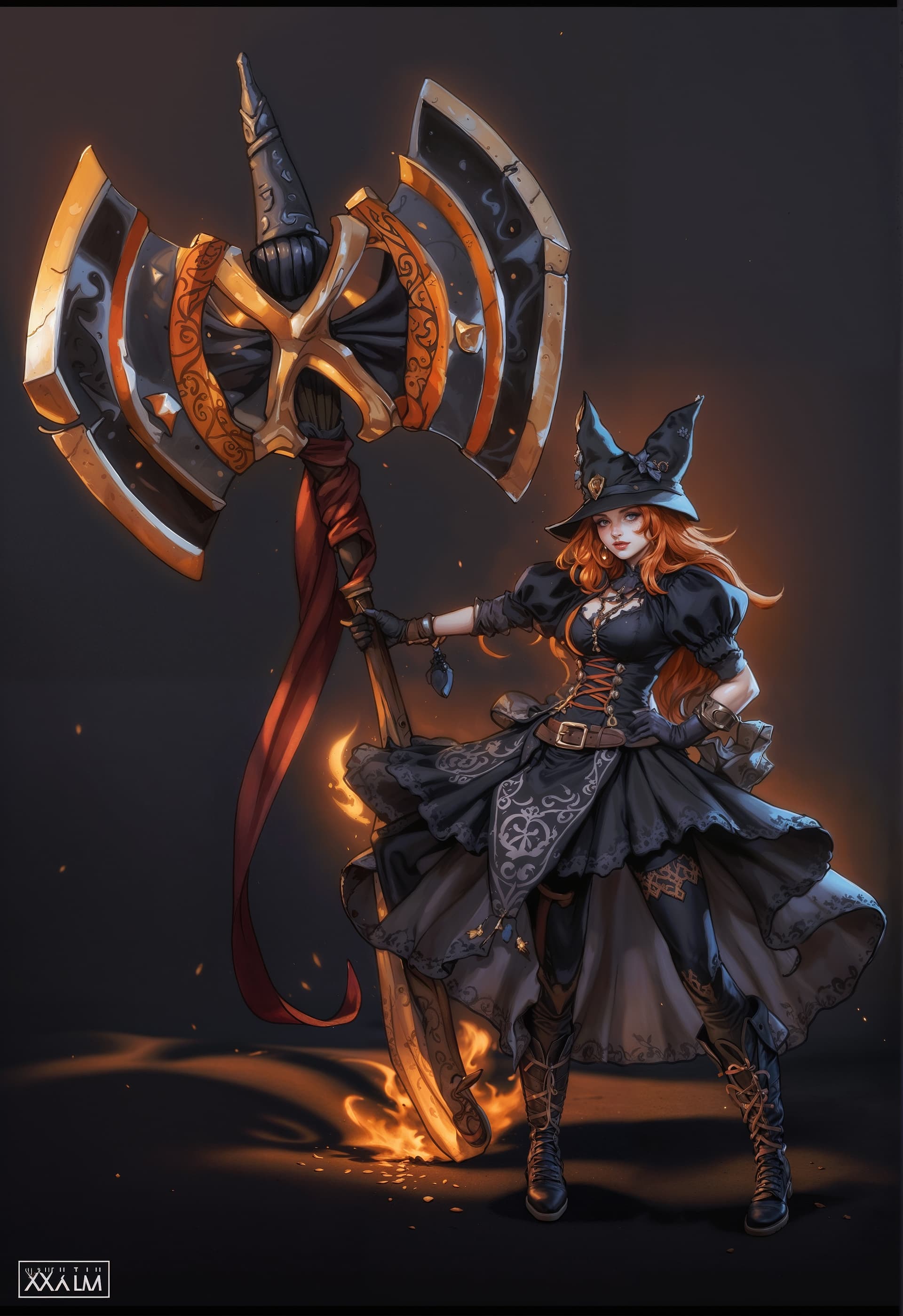 AI generated: A full body photo shot of a beautiful and breathtaking image of a ((witch)) wearing black traditiona...
