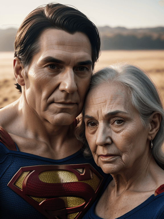 AI generated: portrait, dreamlikeart, Masterpiece portrait of superman and wonder woman, old man, old woman, beaut...