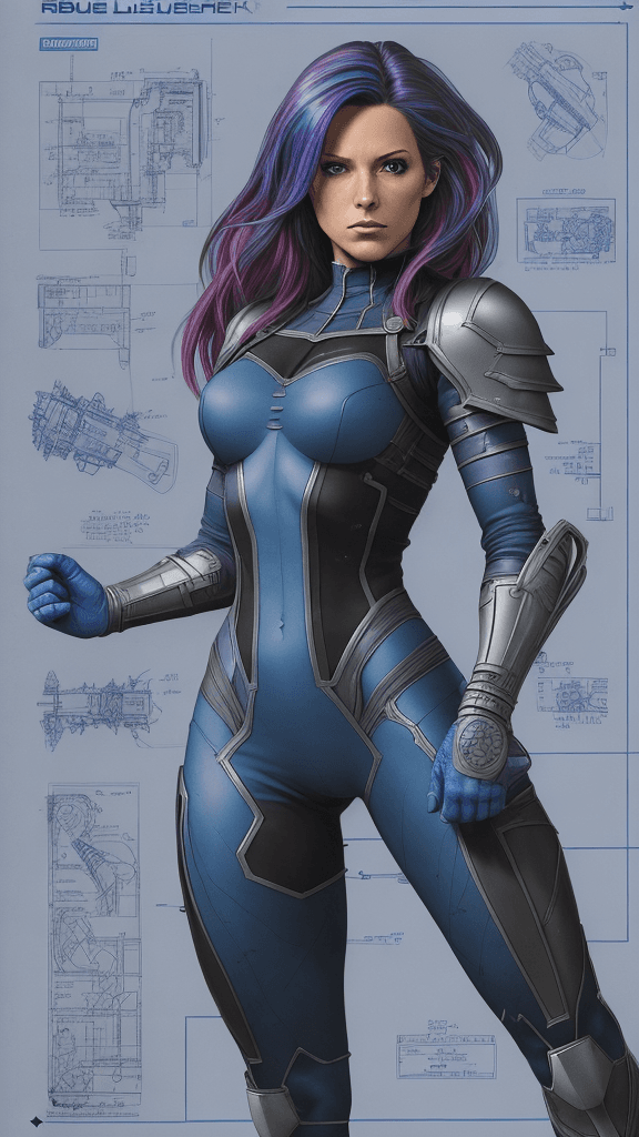 AI generated: Detailed blueprints with detailed visible notes, multicoloured digital Marvel Entertainment blueprin...