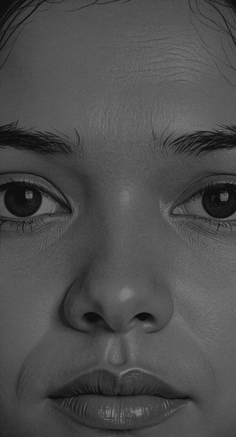 AI generated: Close-up grayscale image of a indian woman's eyes.  The subject is a light-skinned woman of unknown ...