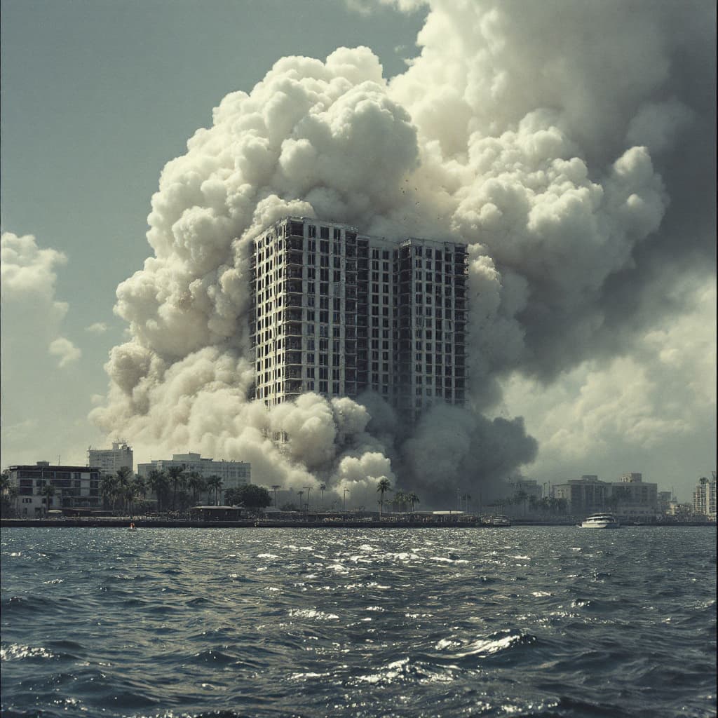 AI generated: An explosion of a building in Tampa Florida on harbor island from a nuclear detonation.