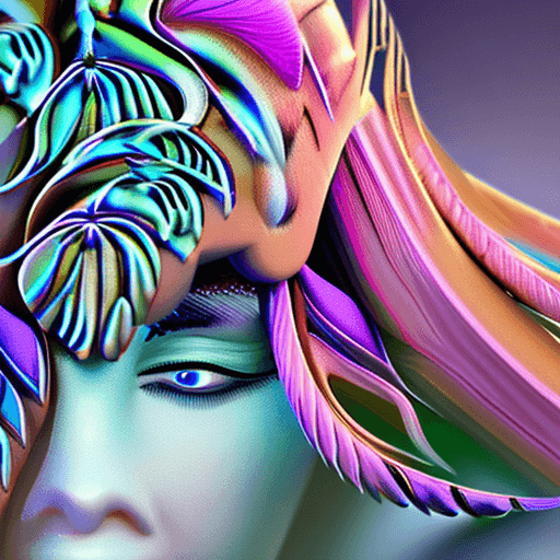 AI generated: Goddess close-up portrait ribcagel. jellyfish phoenix head, nautilus, orchid, skull, betta fish, bio...