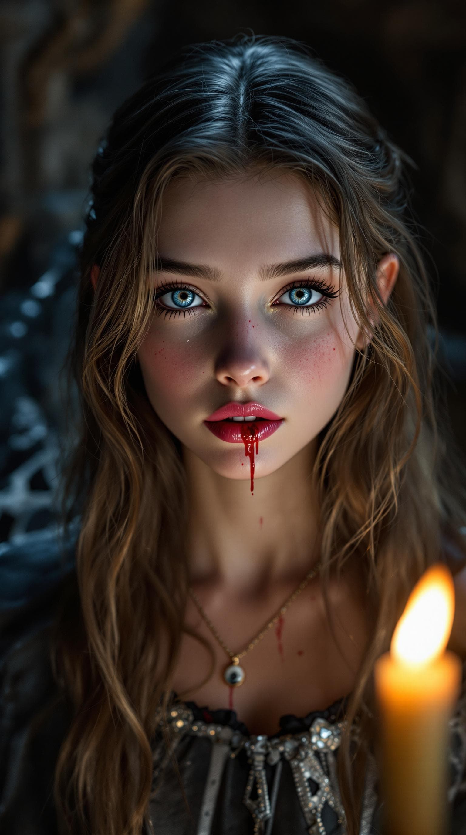 AI generated: a professional photo of a most beautiful 5th grade girl in the world, vampire, in a highly detailed,...