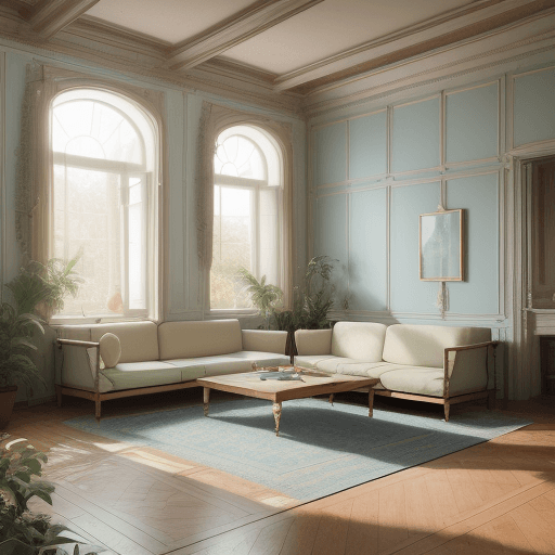 AI generated: High resolution photography interior design, dreamy sunken living room conversation pit, wooden floo...