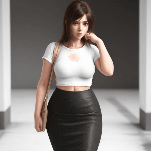 AI generated: cute distressed woman in pencil skirt, covered in foam